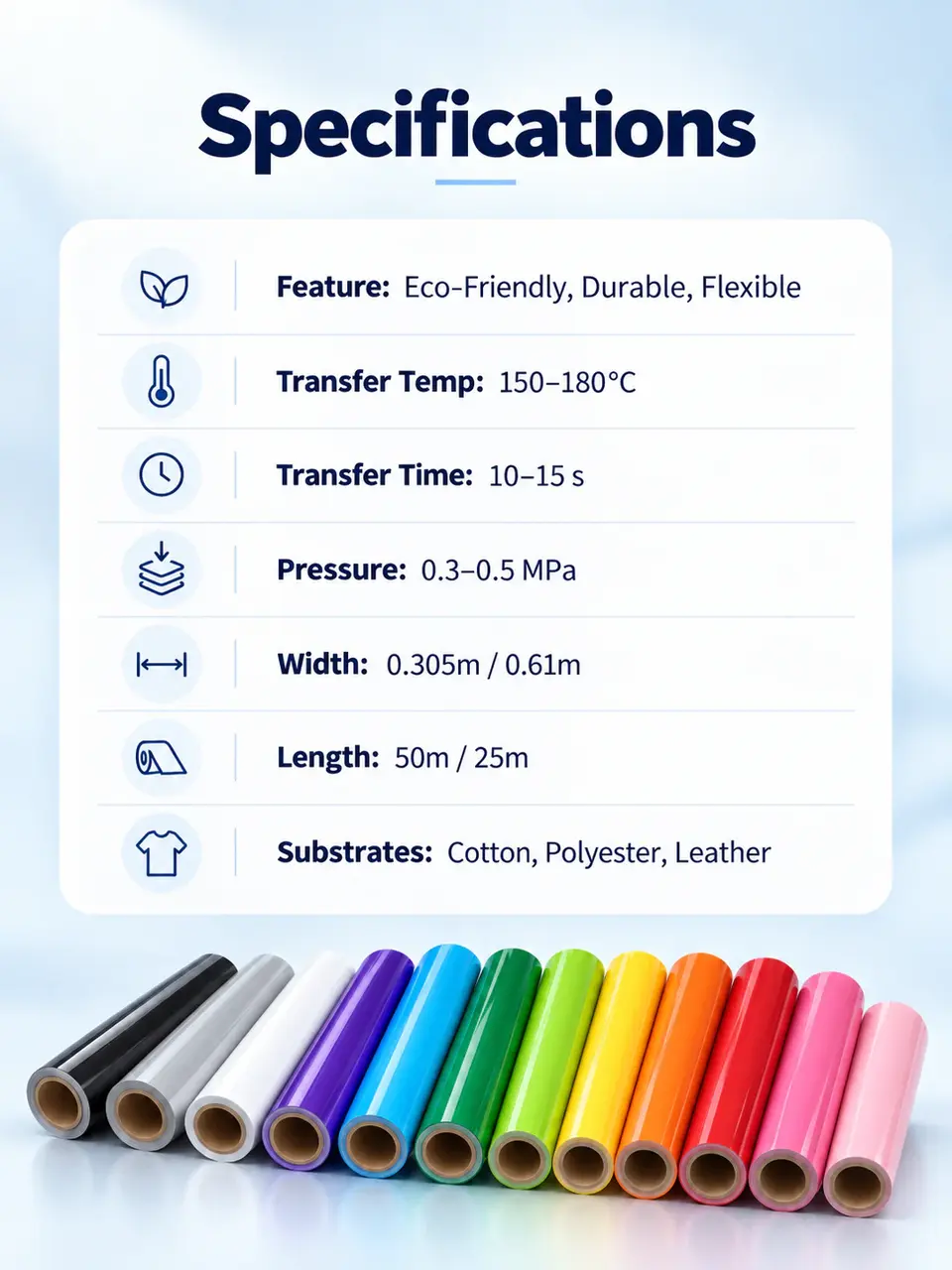 High-Quality Heat Transfer Vinyl Color Roll — Roll format and packaging
