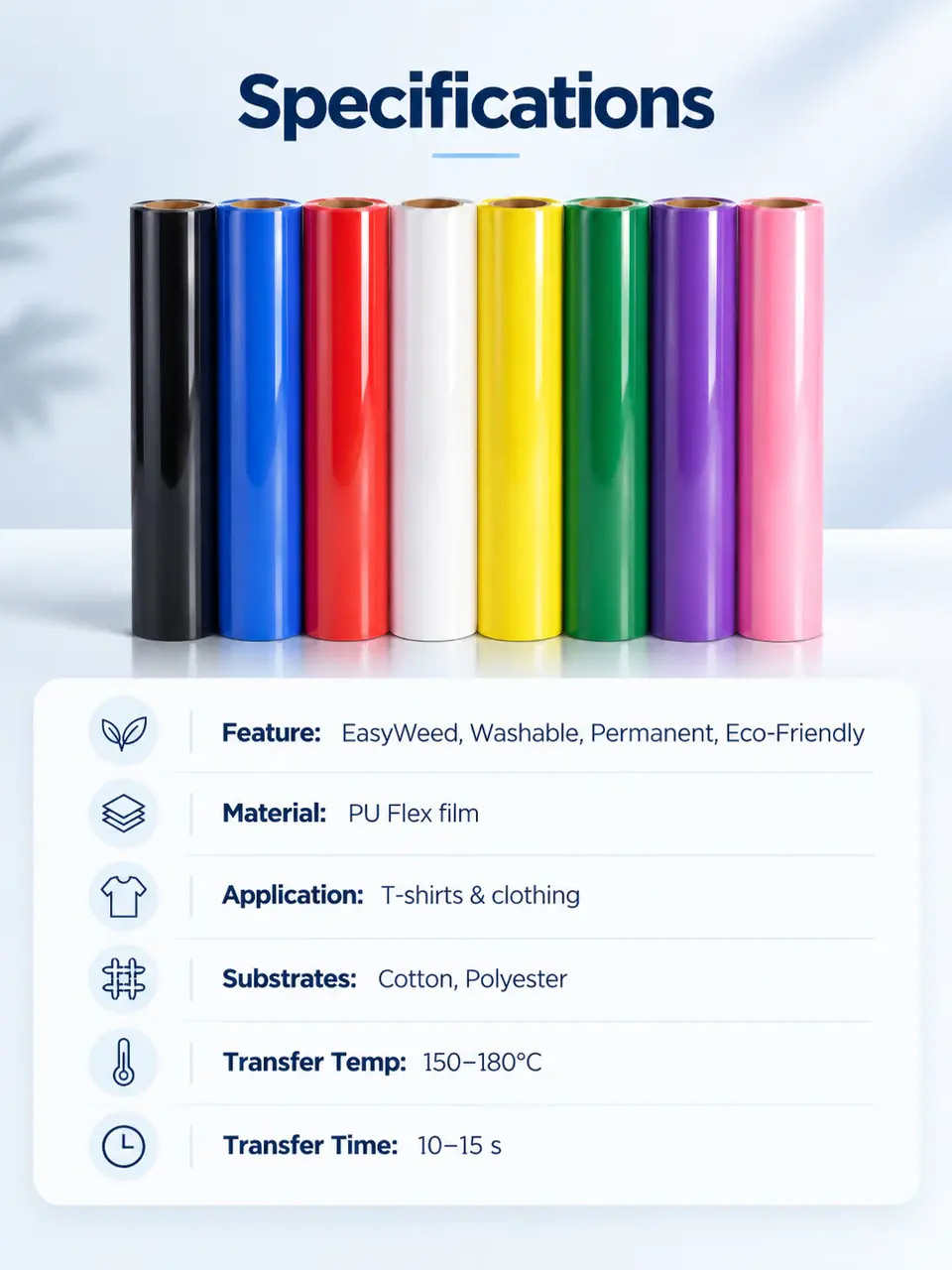 PU Flex Heat Transfer Vinyl — Roll format and packaging