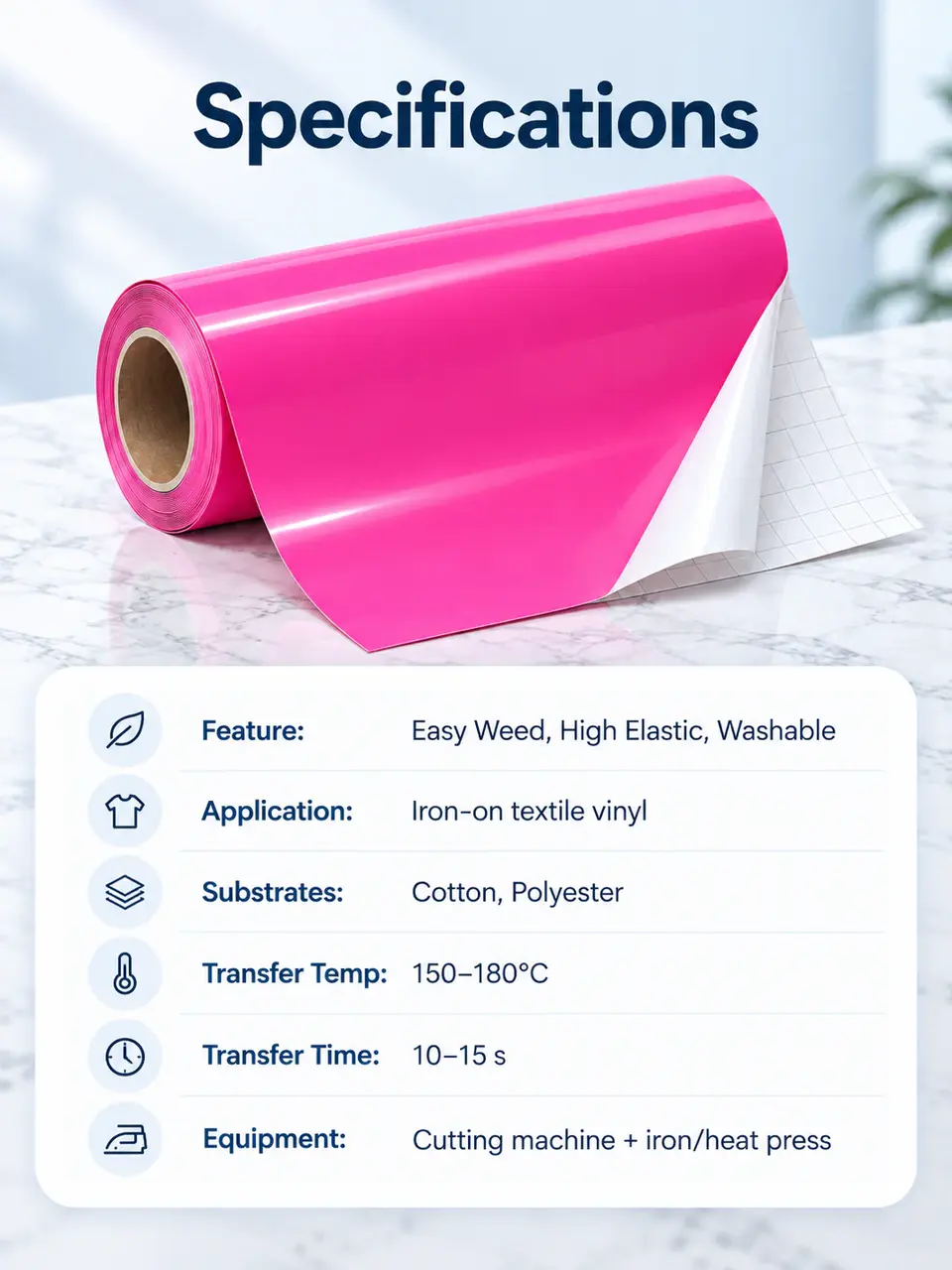 Premium Easy-Weed Heat Transfer Vinyl — Roll format and packaging