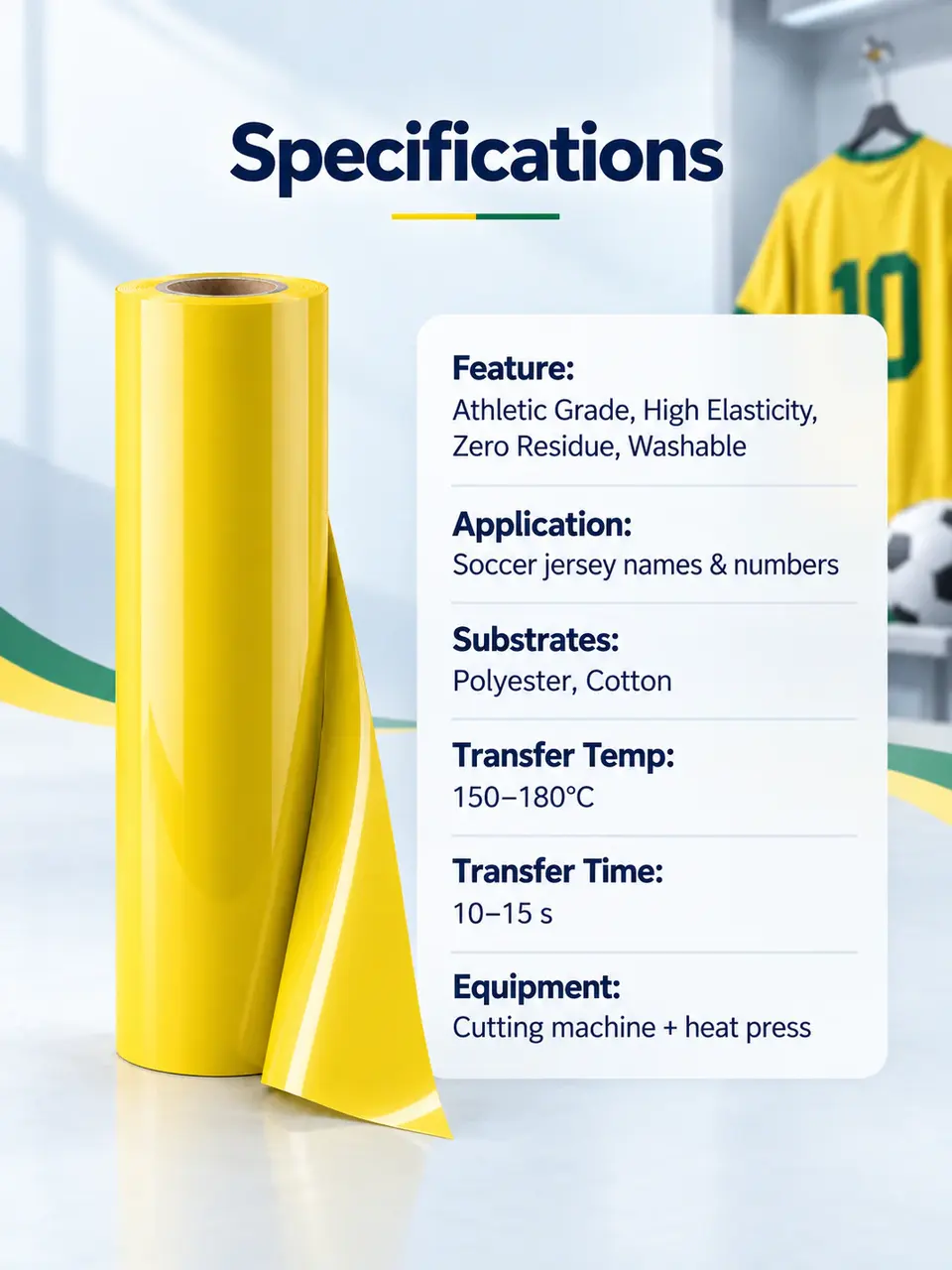 Professional Athletic-Grade Heat Transfer Vinyl — Roll format and packaging