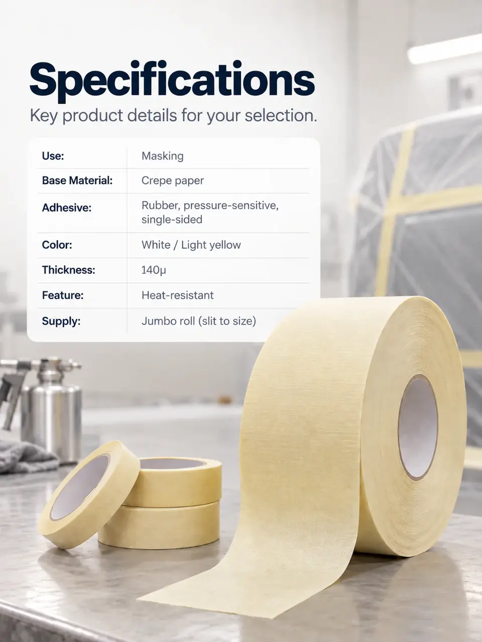 Crepe Paper Masking Tape — Roll format and packaging
