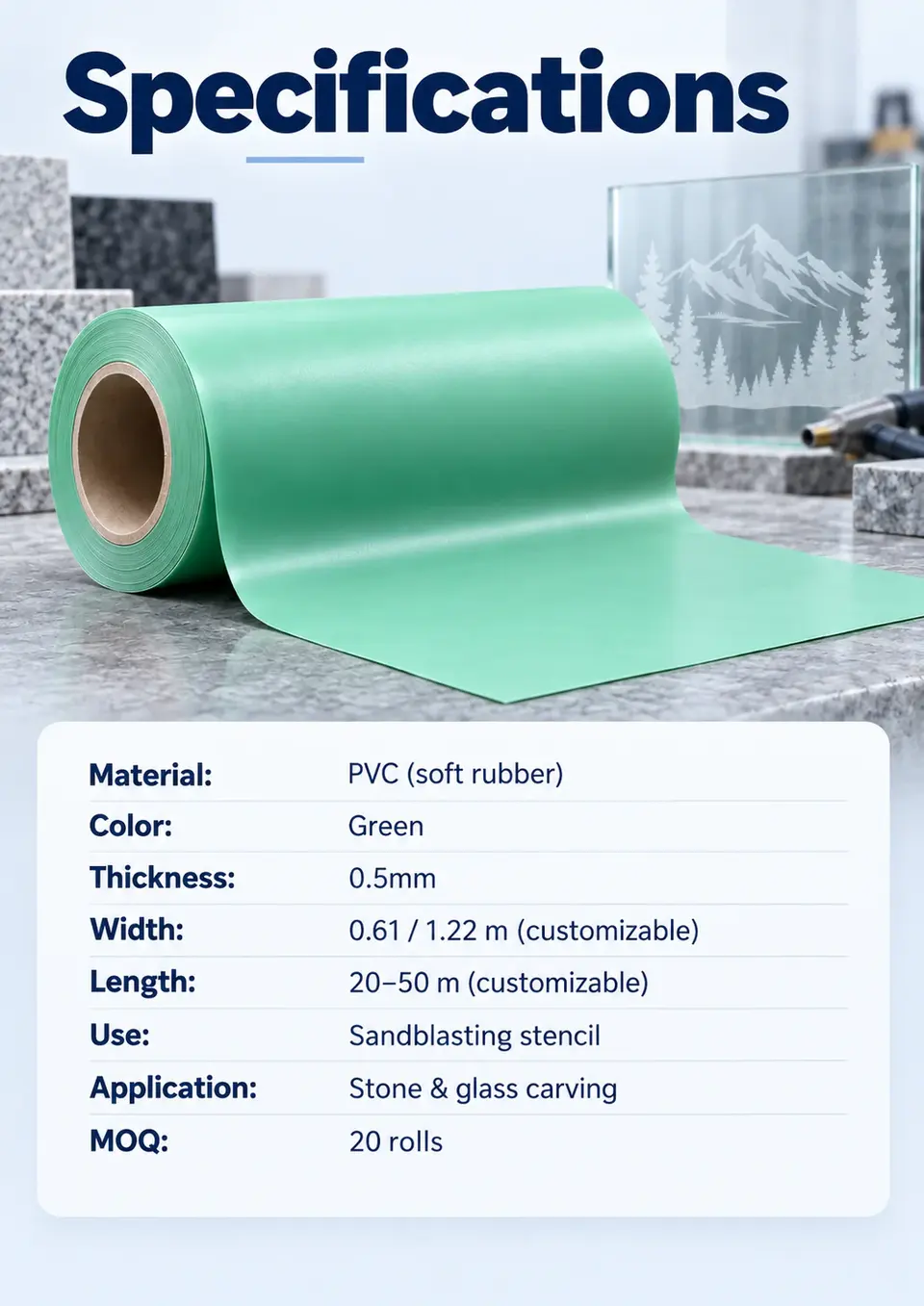 0.5mm PVC Sandblast Stencil Film — Roll format and packaging