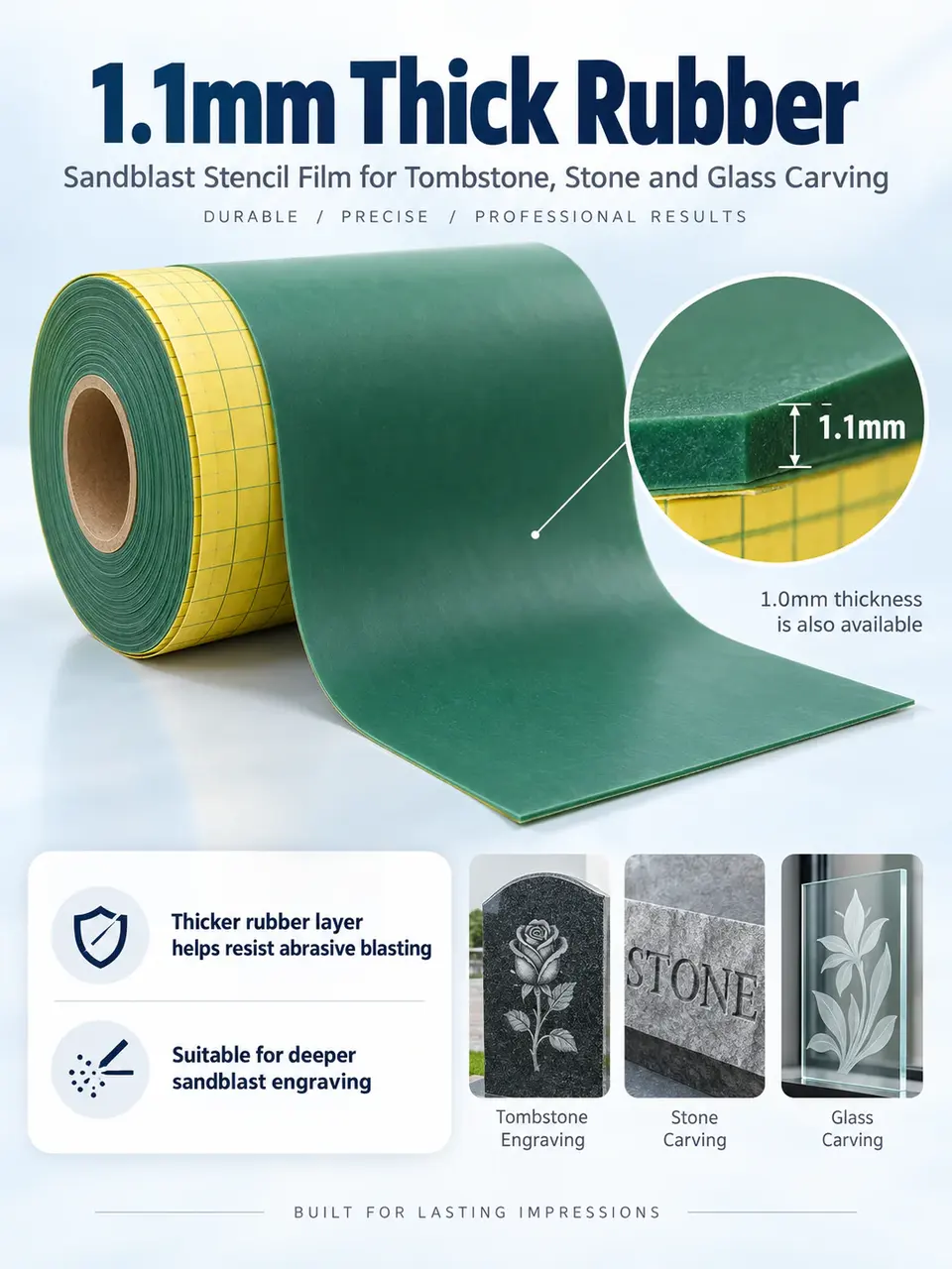 1.1mm Rubber Sandblast Film with Mylar Backing — Surface texture and finish close-up