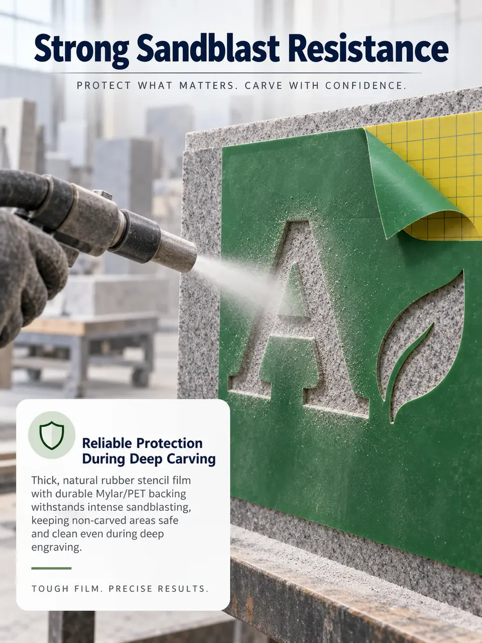 1.1mm Rubber Sandblast Film with Mylar Backing — Construction and material layers