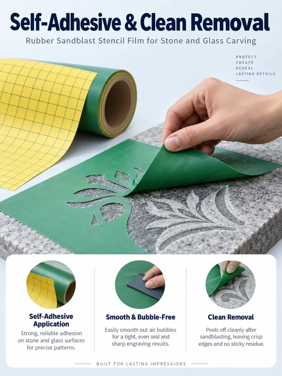 1.1mm Rubber Sandblast Film with Mylar Backing — Installation and application detail