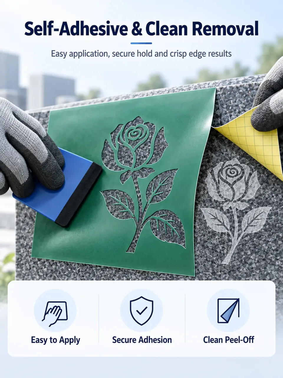 1.1mm Rubber Sandblasting Film with Mylar Backing — Installation and application detail