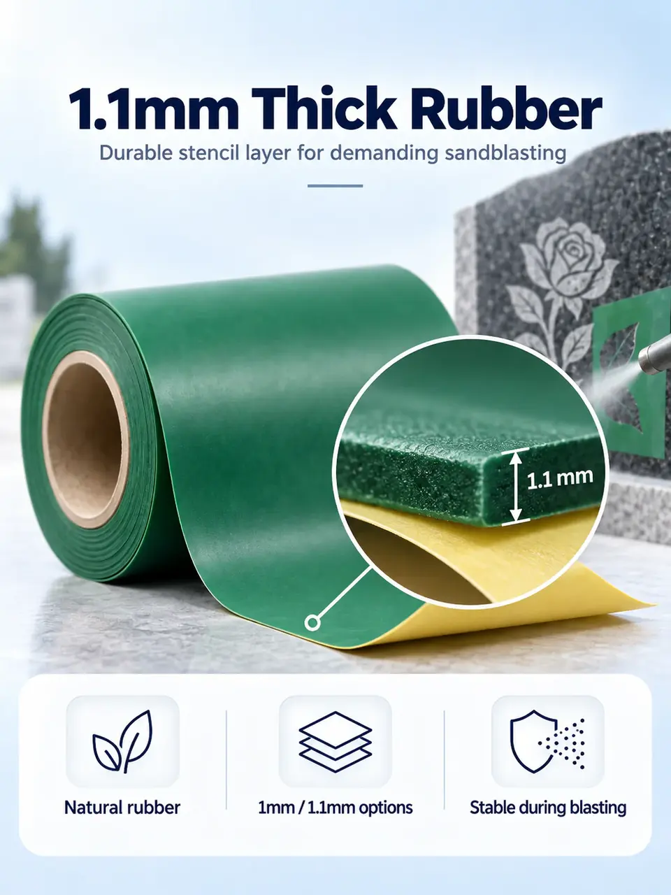 1.1mm Rubber Sandblast Stencil for Tombstone — Surface texture and finish close-up