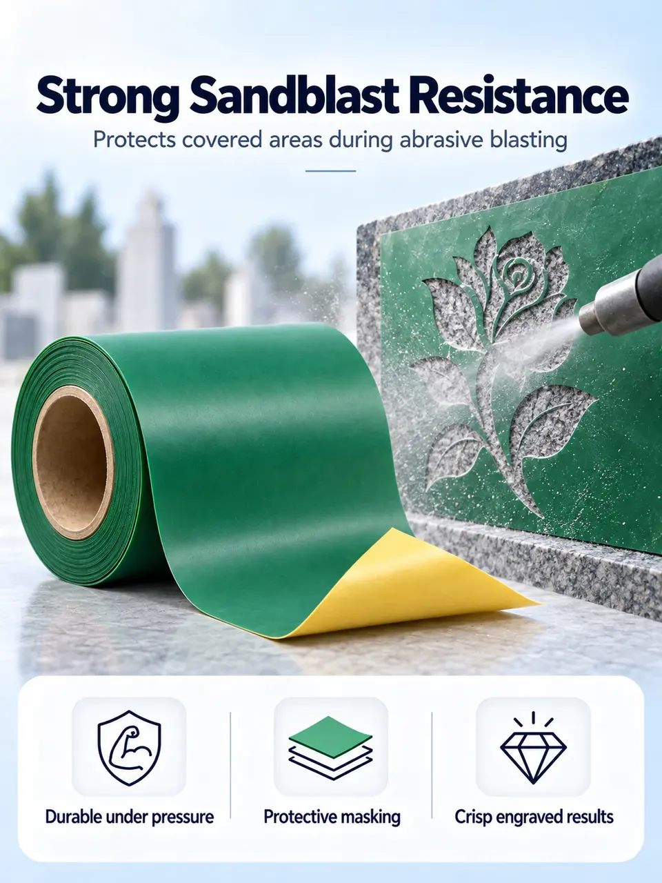 1.1mm Rubber Sandblast Stencil for Tombstone — Construction and material layers
