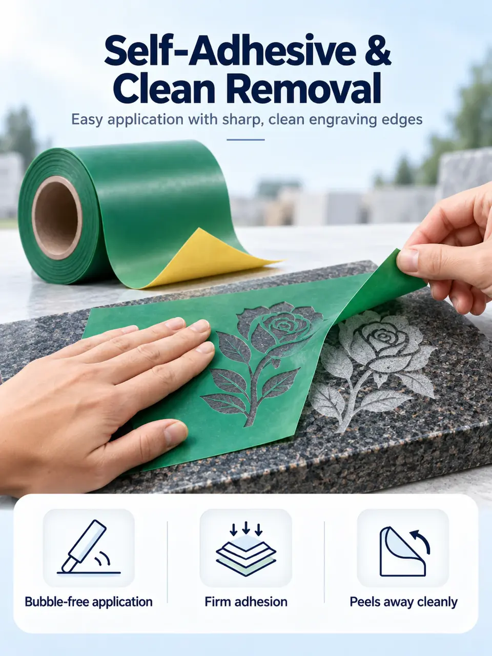 1.1mm Rubber Sandblast Stencil for Tombstone — Installation and application detail