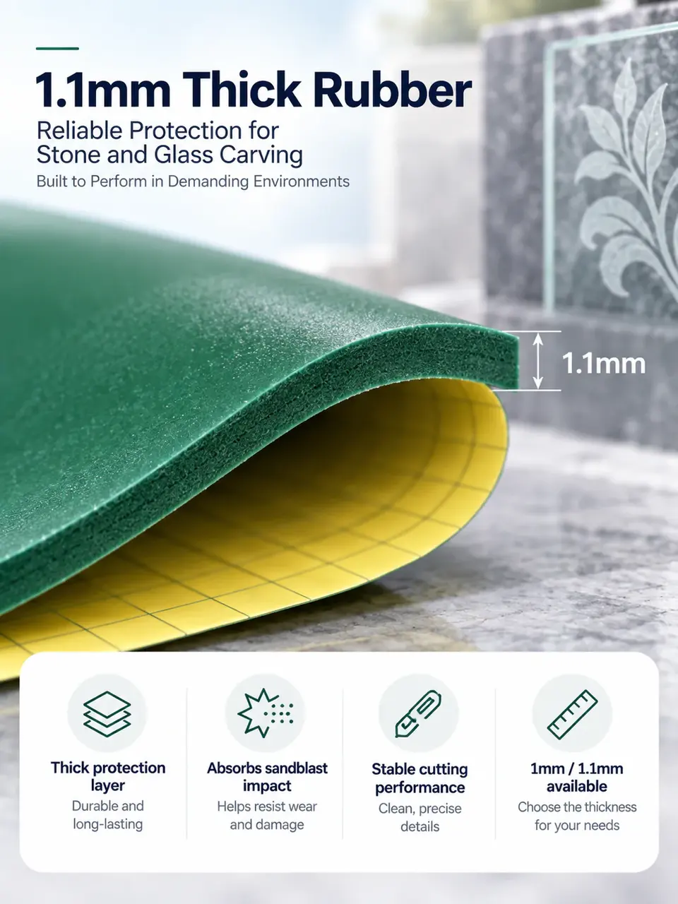 Three-Layer Rubber Sandblast Stencil with Mylar Backing — Surface texture and finish close-up
