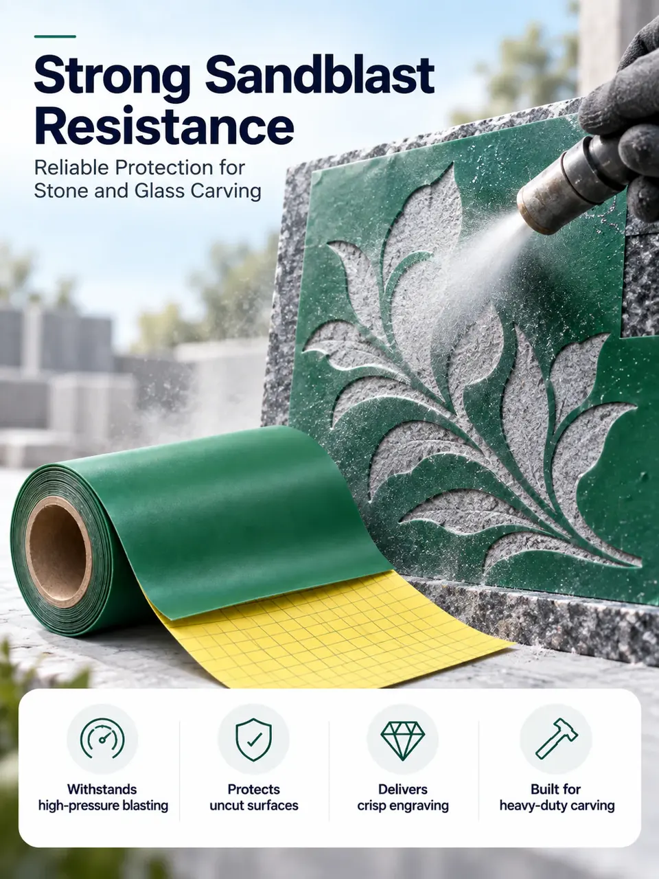 Three-Layer Rubber Sandblast Stencil with Mylar Backing — Construction and material layers