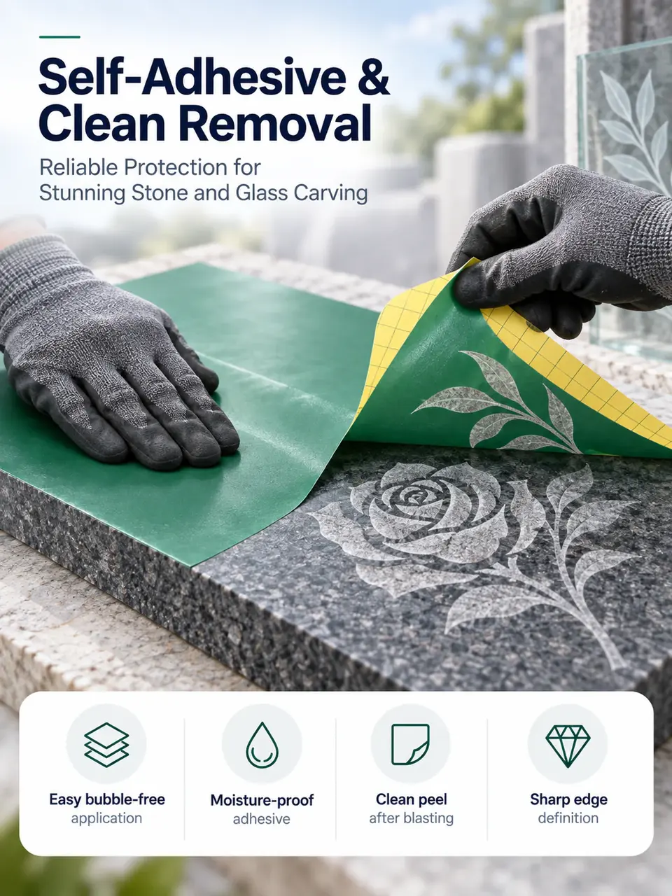 Three-Layer Rubber Sandblast Stencil with Mylar Backing — Installation and application detail
