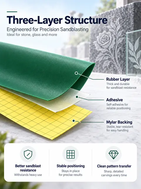 Three-Layer Rubber Sandblast Stencil with Mylar Backing — Granite carving