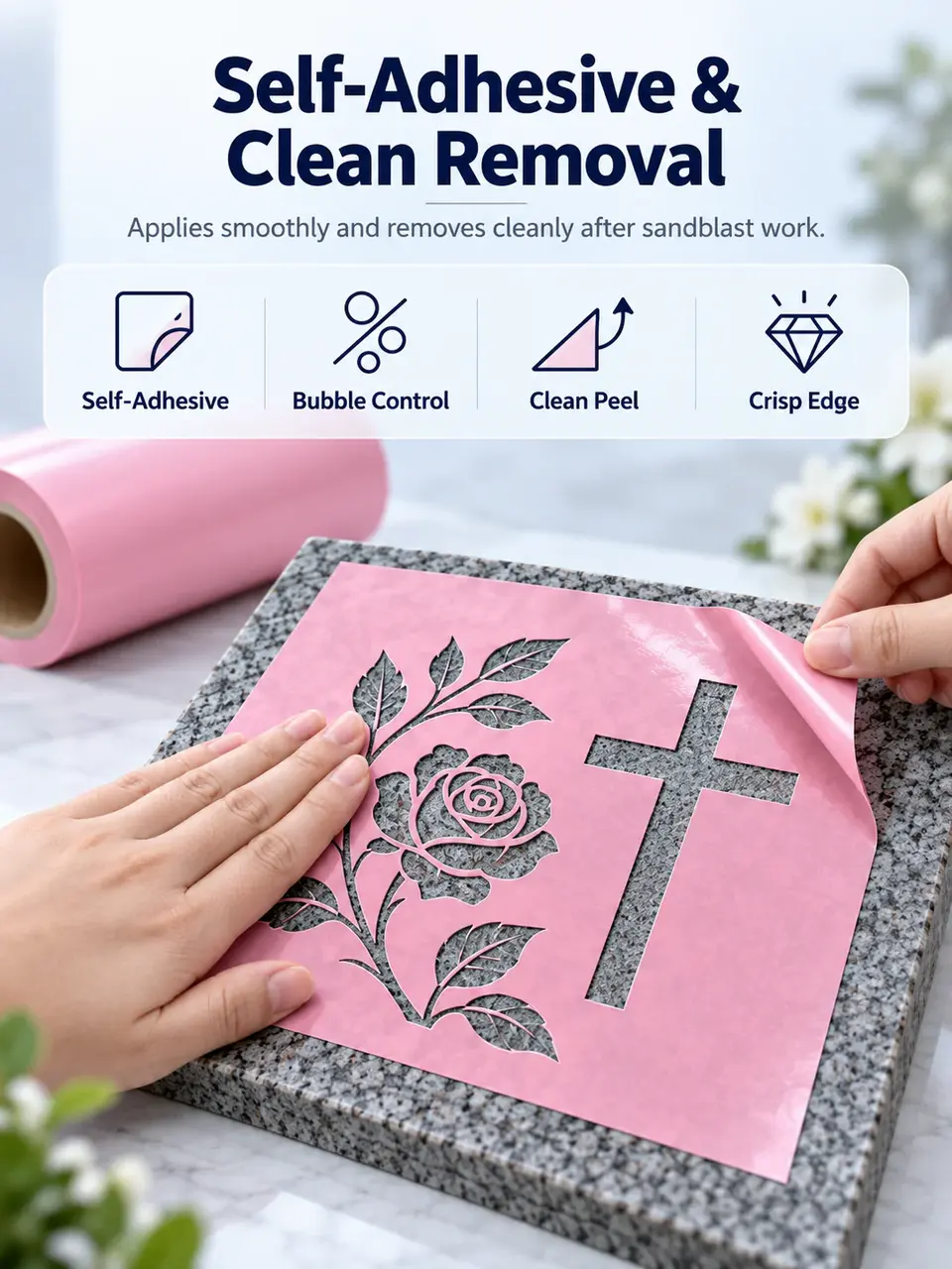 Pink & Green PVC Vinyl Sandblast Stencil — Installation and application detail