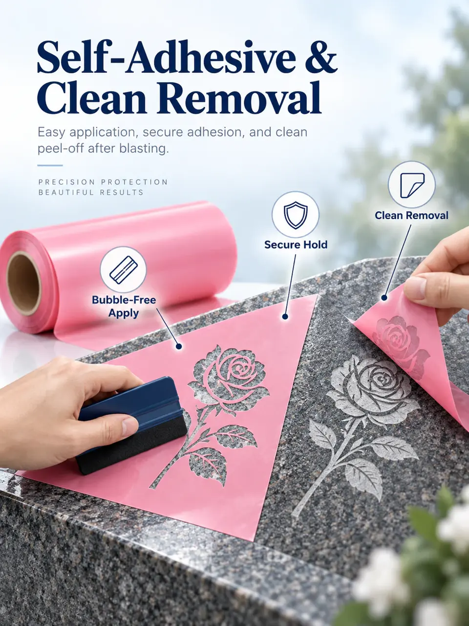Pink & Green PVC Vinyl Sandblasting Film — Installation and application detail