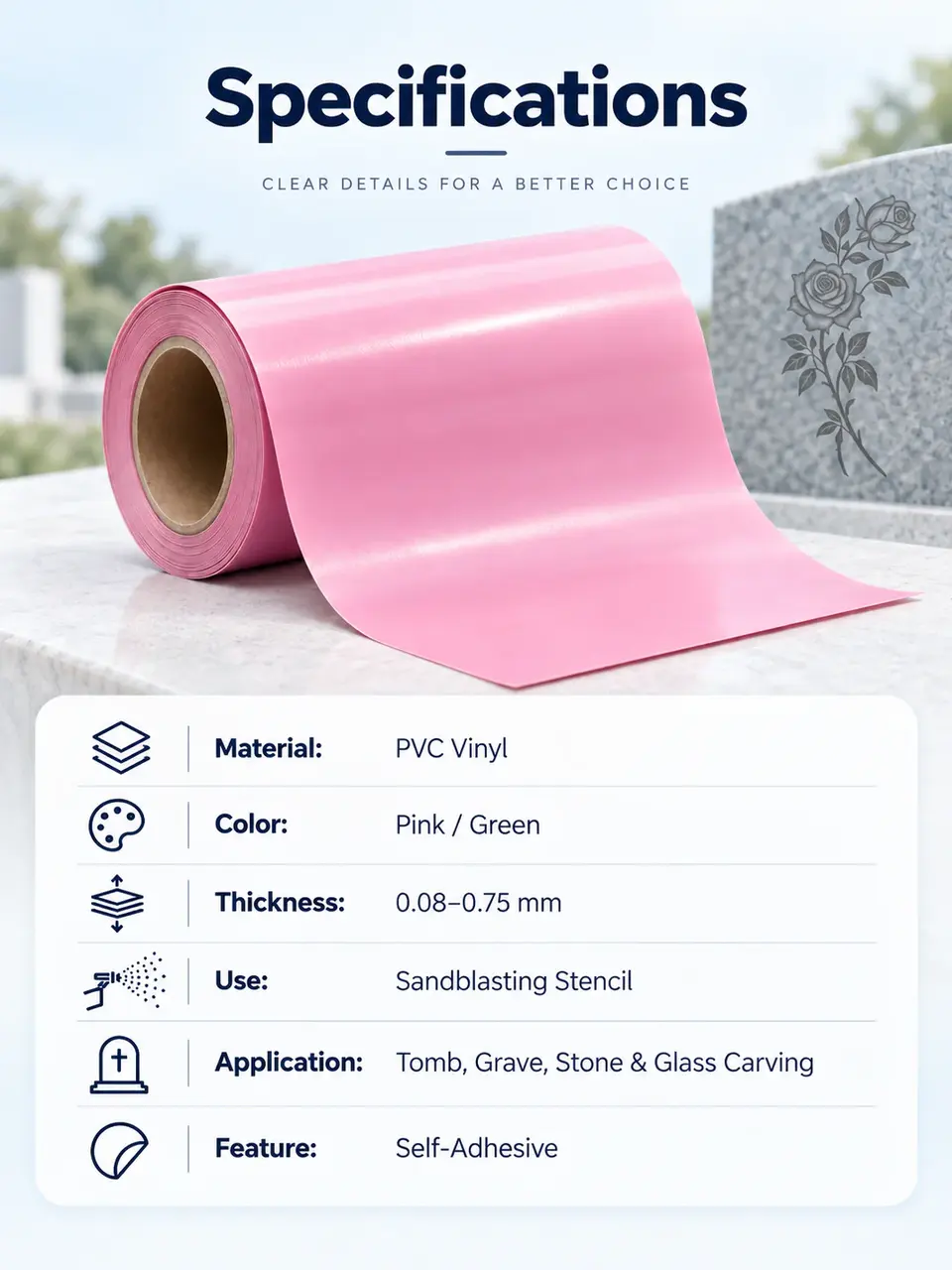 Pink & Green PVC Vinyl Sandblasting Protective Film — Roll format and packaging