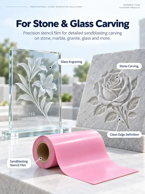 Pink & Green PVC Vinyl Sandblasting Protective Film — Architectural stone