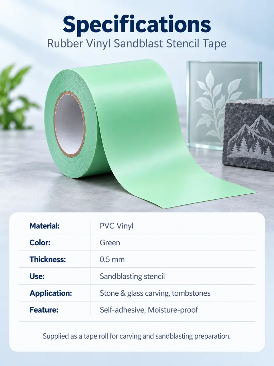 Rubber Vinyl Sandblast Stencil Tape — Roll format and packaging