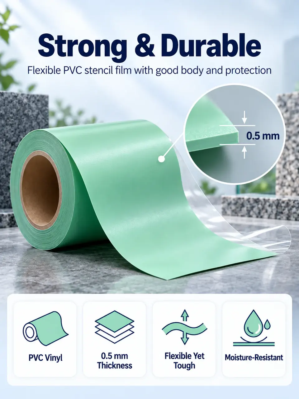 Strong Printable Die-Cut Rubber Vinyl Sandblast Stencil — Surface texture and finish close-up