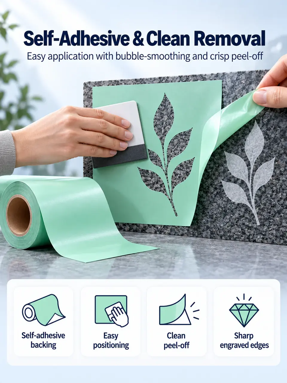 Strong Printable Die-Cut Rubber Vinyl Sandblast Stencil — Installation and application detail