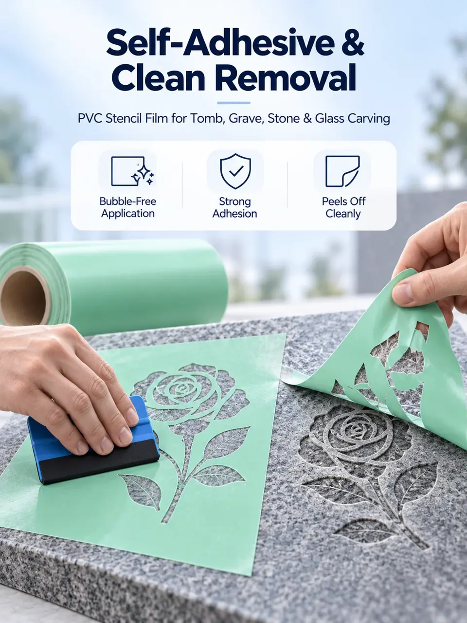 PVC Vinyl Sandblasting Stencil Film — Installation and application detail