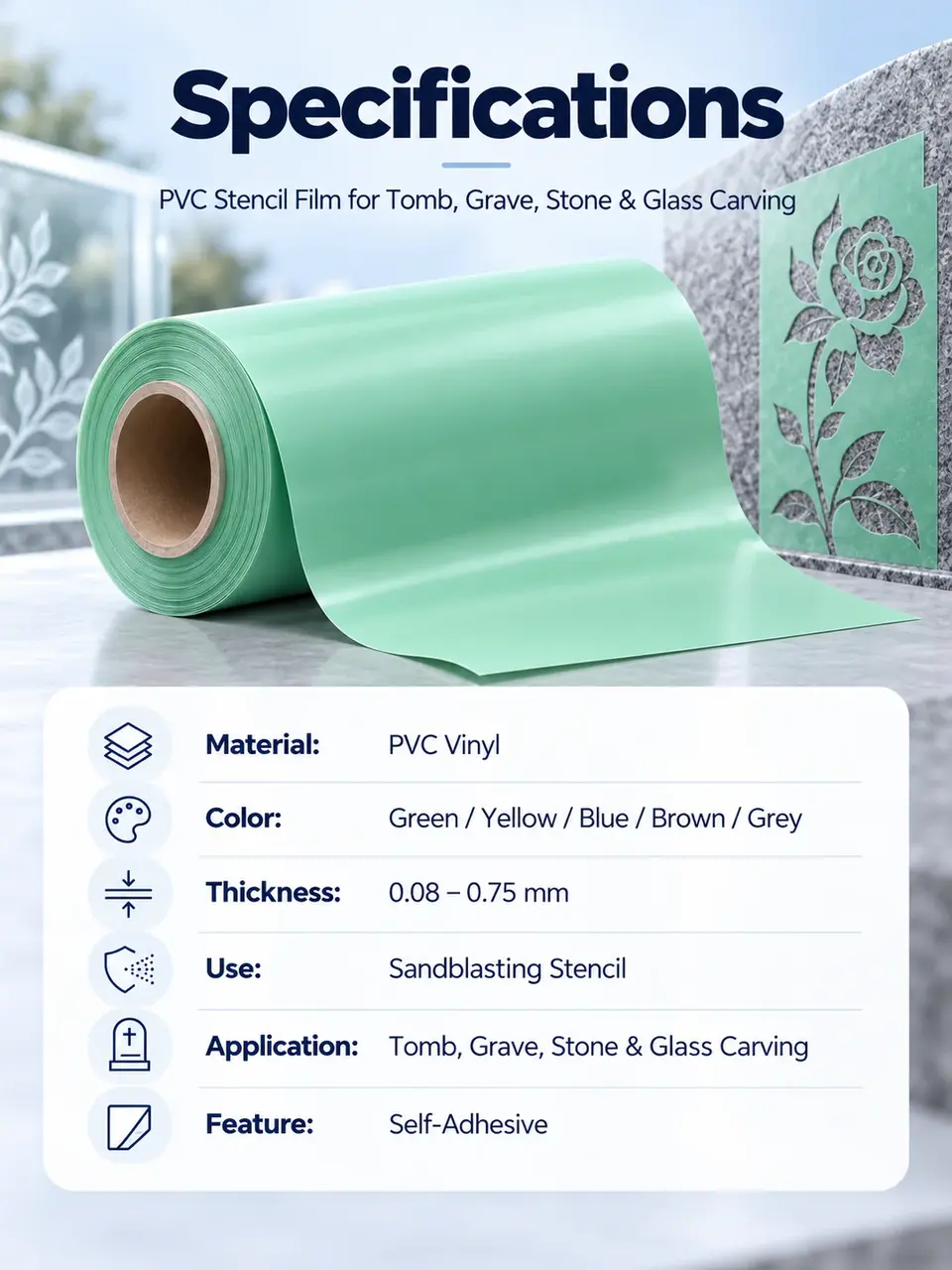 PVC Vinyl Sandblasting Stencil Film — Roll format and packaging