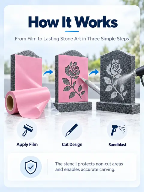 PVC Vinyl Sandblasting Film with Clear Mylar/PET Backing — Monument lettering