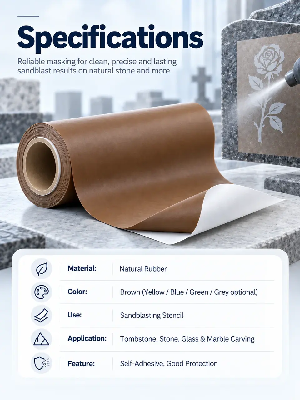 Natural Rubber Sandblast Stencil Film — Roll format and packaging