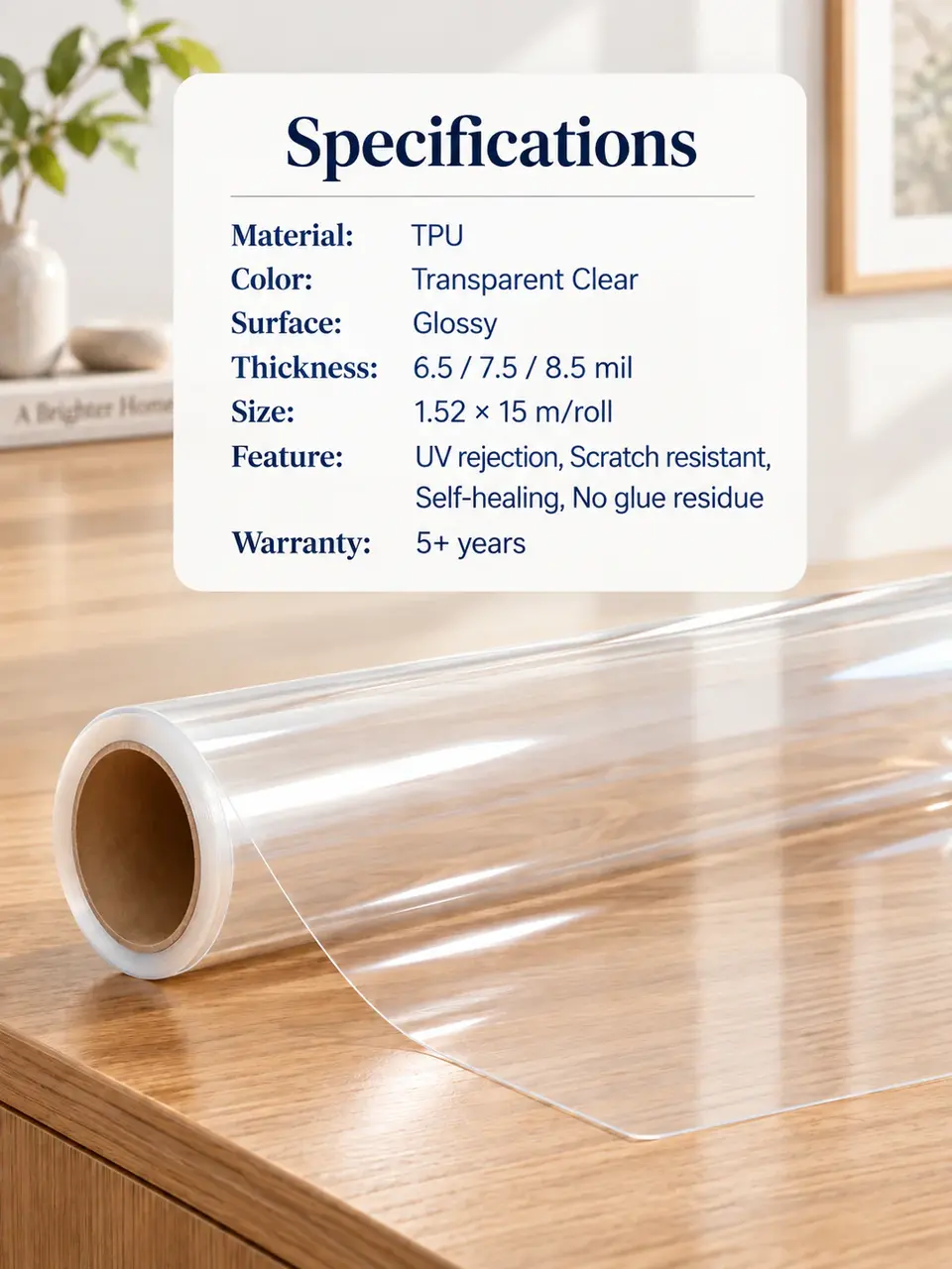 Durable Clear TPU Furniture Protection Film — Roll format and packaging