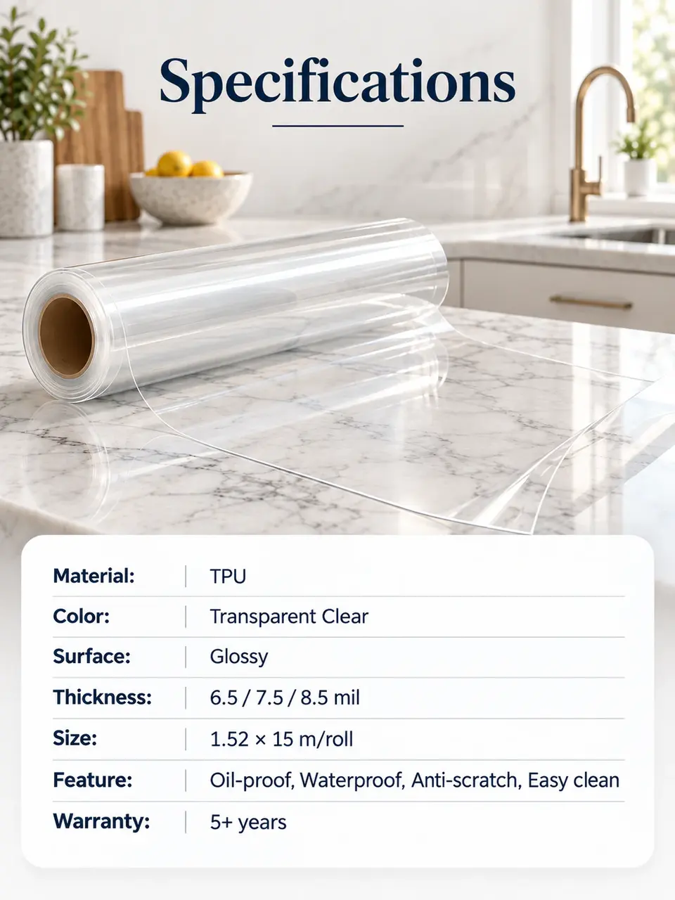 Clear Furniture Surface Protection Film — Roll format and packaging