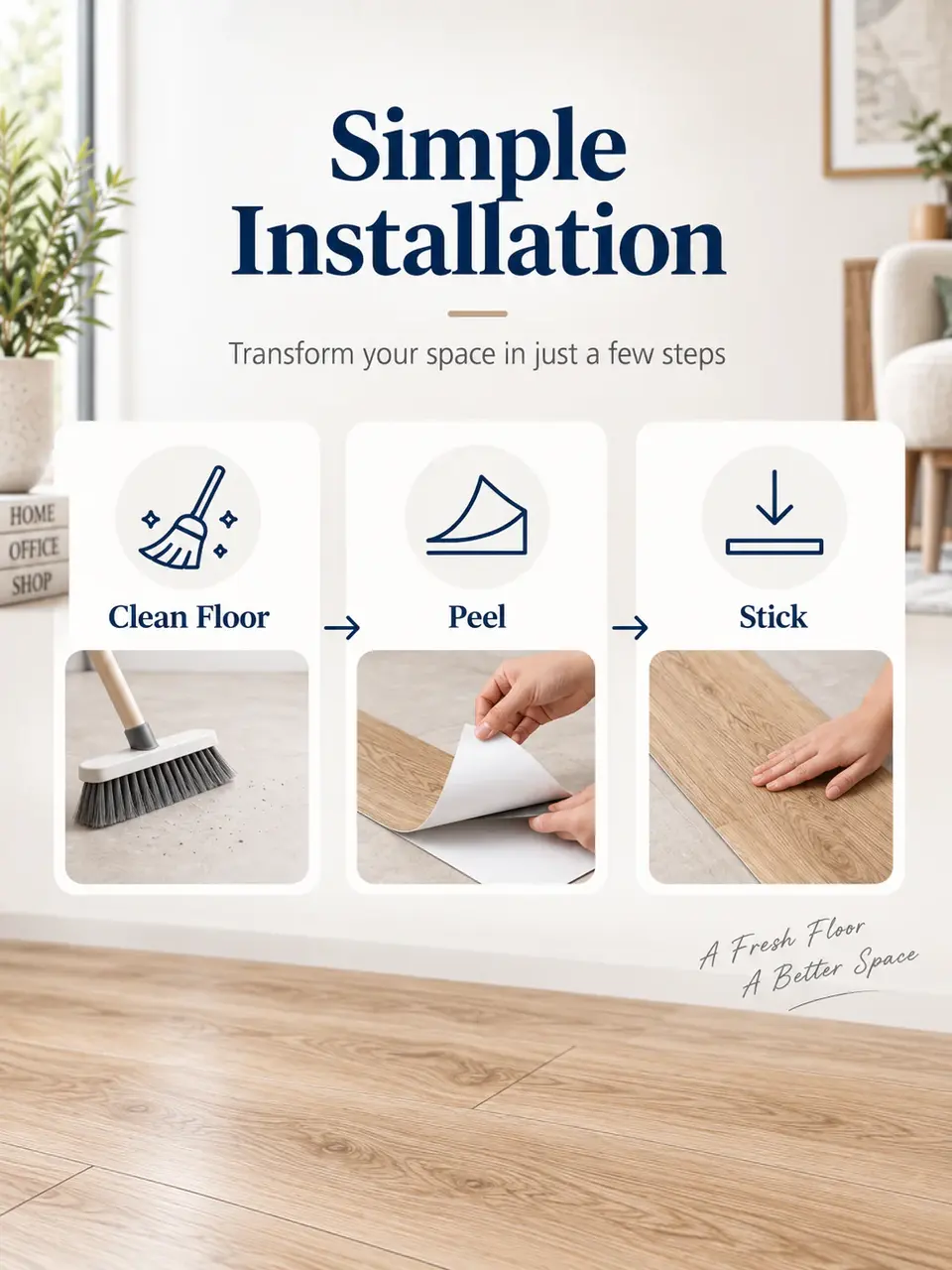 Economy Self-Adhesive PVC Vinyl Flooring Roll — Installation and application detail
