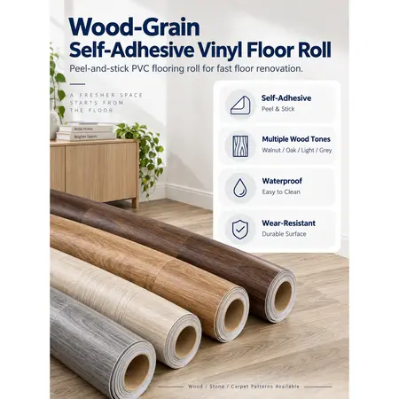 Wood-Grain Self-Adhesive Vinyl Floor Roll — Self-Adhesive Wallpaper & Floor Films