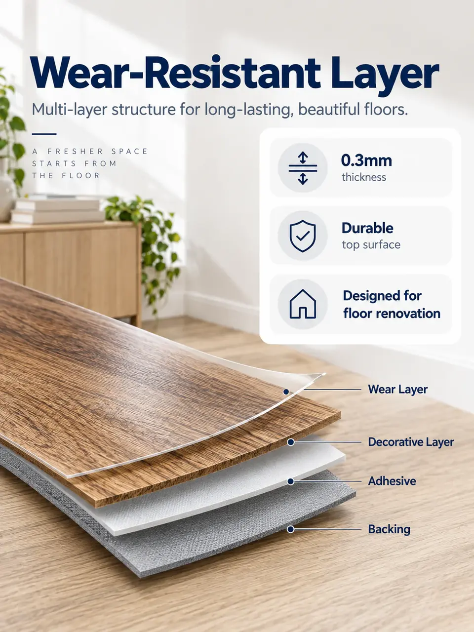Wood-Grain Self-Adhesive Vinyl Floor Roll — Surface texture and finish close-up