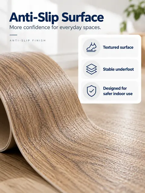 Wood-Grain Self-Adhesive Vinyl Floor Roll — Kitchen & bathroom