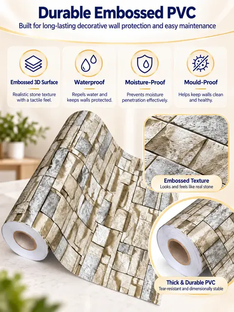 Hot Sale Home Decorative Stone Pattern Self-Adhesive 3D Brick Wallpaper — Feature wall