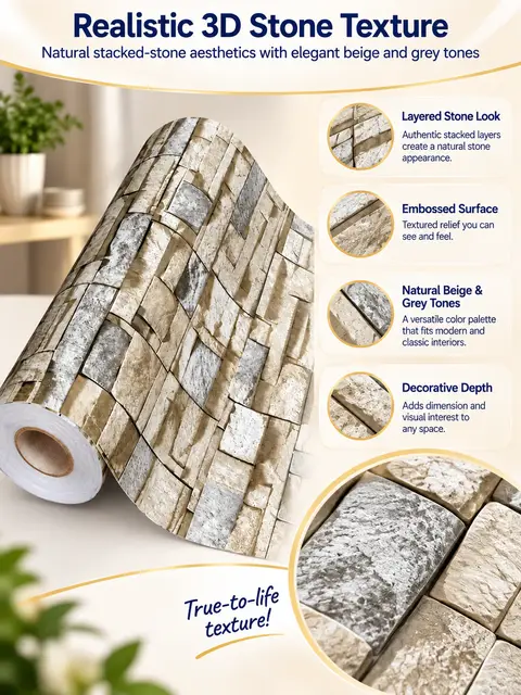 Hot Sale Home Decorative Stone Pattern Self-Adhesive 3D Brick Wallpaper — Living room