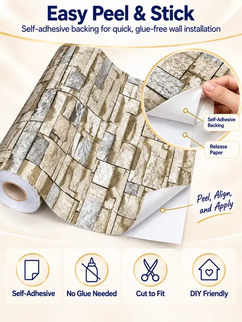 Hot Sale Home Decorative Stone Pattern Self-Adhesive 3D Brick Wallpaper — Bedroom & nursery