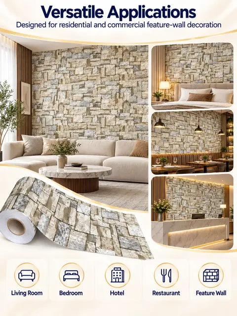 Hot Sale Home Decorative Stone Pattern Self-Adhesive 3D Brick Wallpaper — Kitchen & bathroom