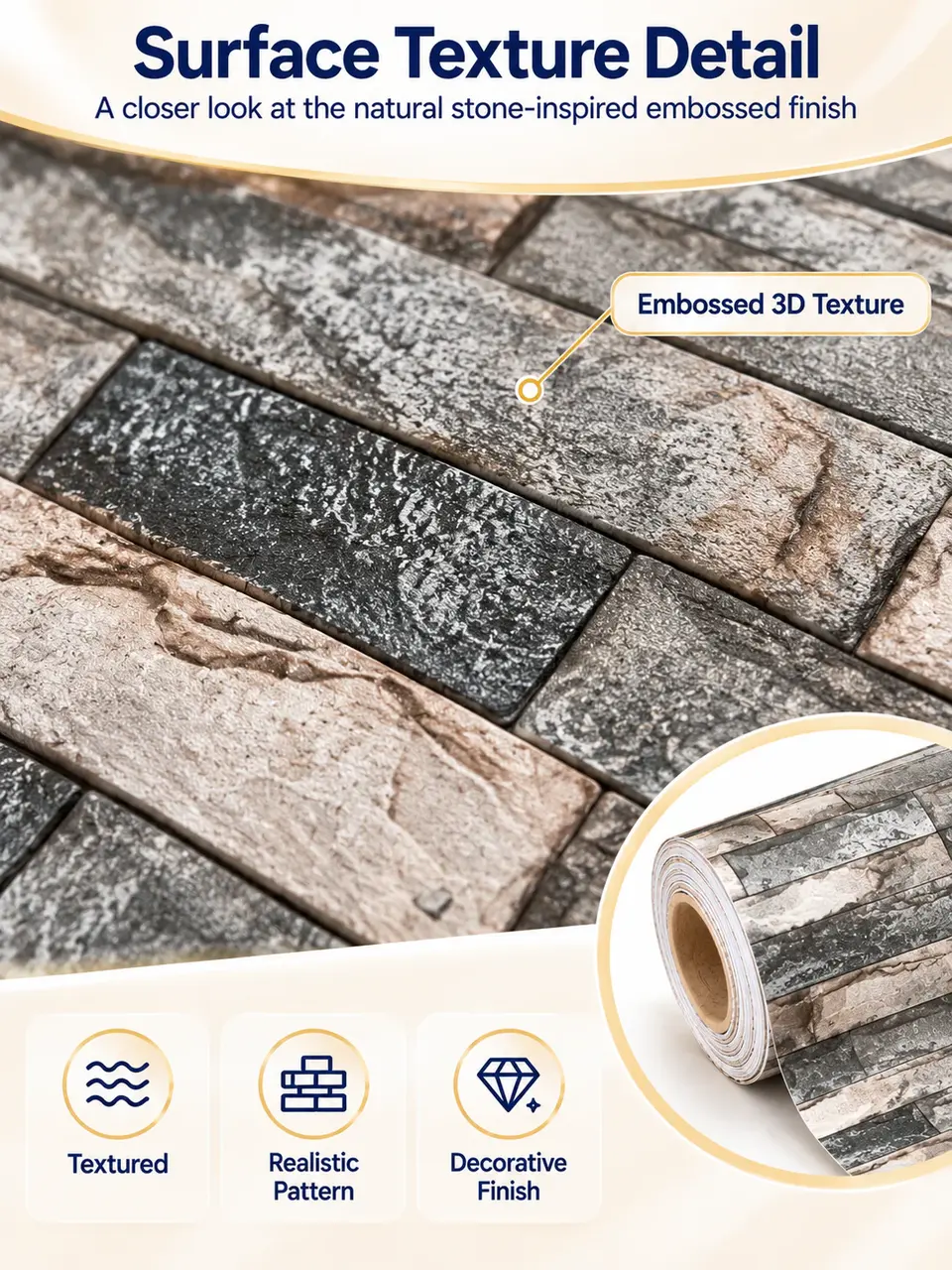 Modern Decorative Self-Adhesive Vinyl Elegant Brick Design Wallpaper — Construction and material layers