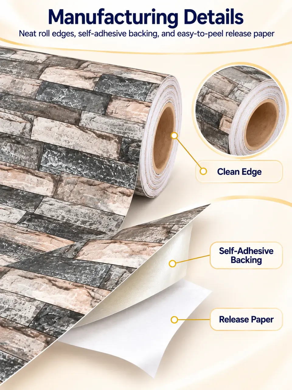 Modern Decorative Self-Adhesive Vinyl Elegant Brick Design Wallpaper — Installation and application detail