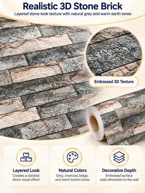 Modern Decorative Self-Adhesive Vinyl Elegant Brick Design Wallpaper — Living room