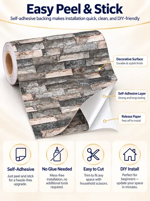 Modern Decorative Self-Adhesive Vinyl Elegant Brick Design Wallpaper — Bedroom & nursery