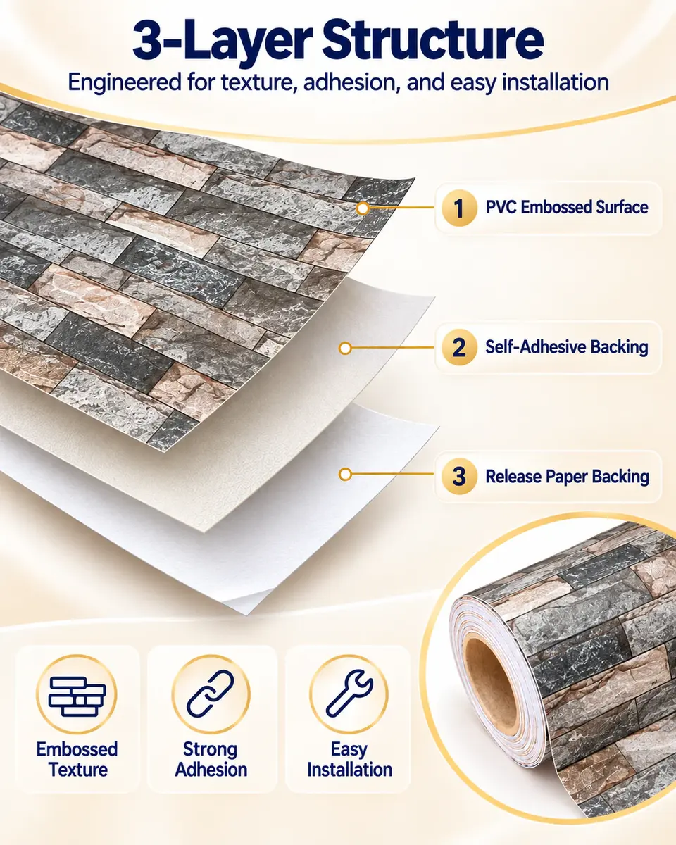 Removable Brick Stone Wall Sticker — Surface texture and finish close-up