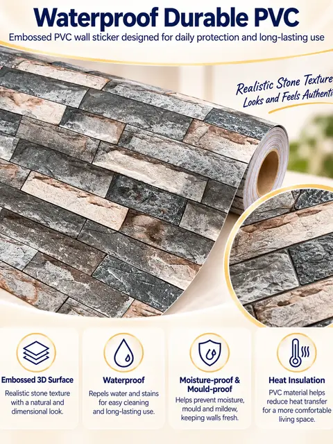 Removable Brick Stone Wall Sticker — Feature wall