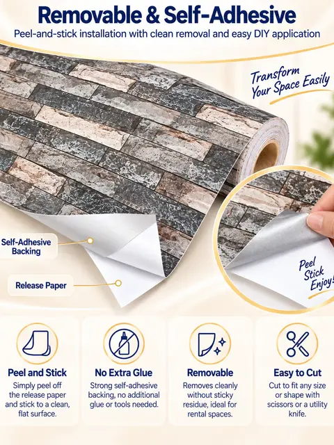 Removable Brick Stone Wall Sticker — Bedroom & nursery