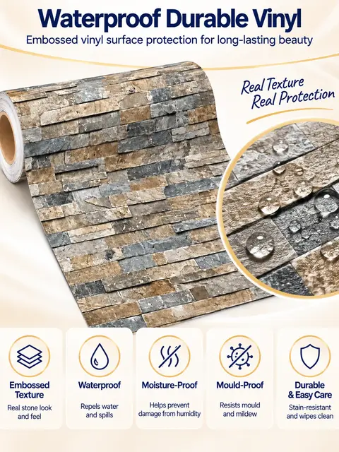 Vinyl Peel-and-Stick 3D Brick Design Wallpaper Sticker — Feature wall
