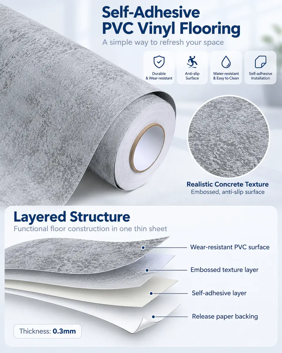 Self-Adhesive PVC Vinyl Floor — Surface texture and finish close-up