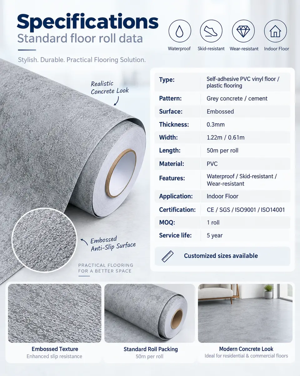 Self-Adhesive PVC Vinyl Floor — Roll format and packaging
