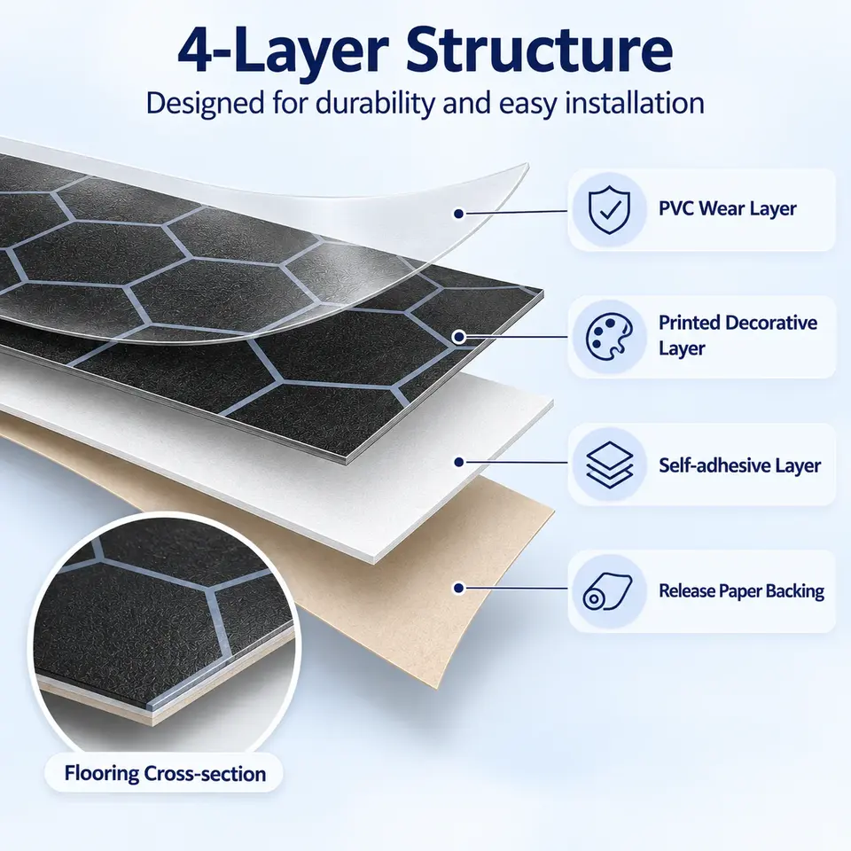 3D Self-Adhesive PVC Vinyl Floor Tiles — Surface texture and finish close-up