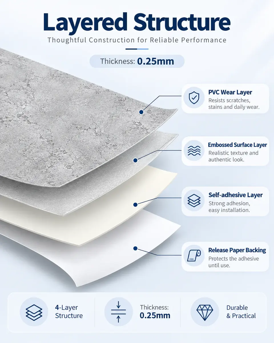 Self-Adhesive PVC Vinyl Floor — Surface texture and finish close-up